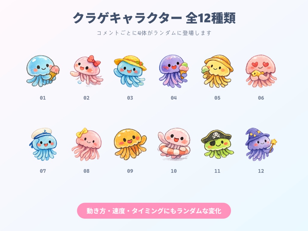 【わんコメ用】クラゲが舞うコメント装飾テンプレート|ポップジャンプ