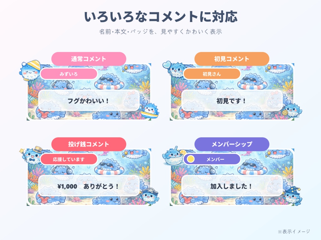 【わんコメ用】フグが跳ねるコメント装飾テンプレート|ポップジャンプ