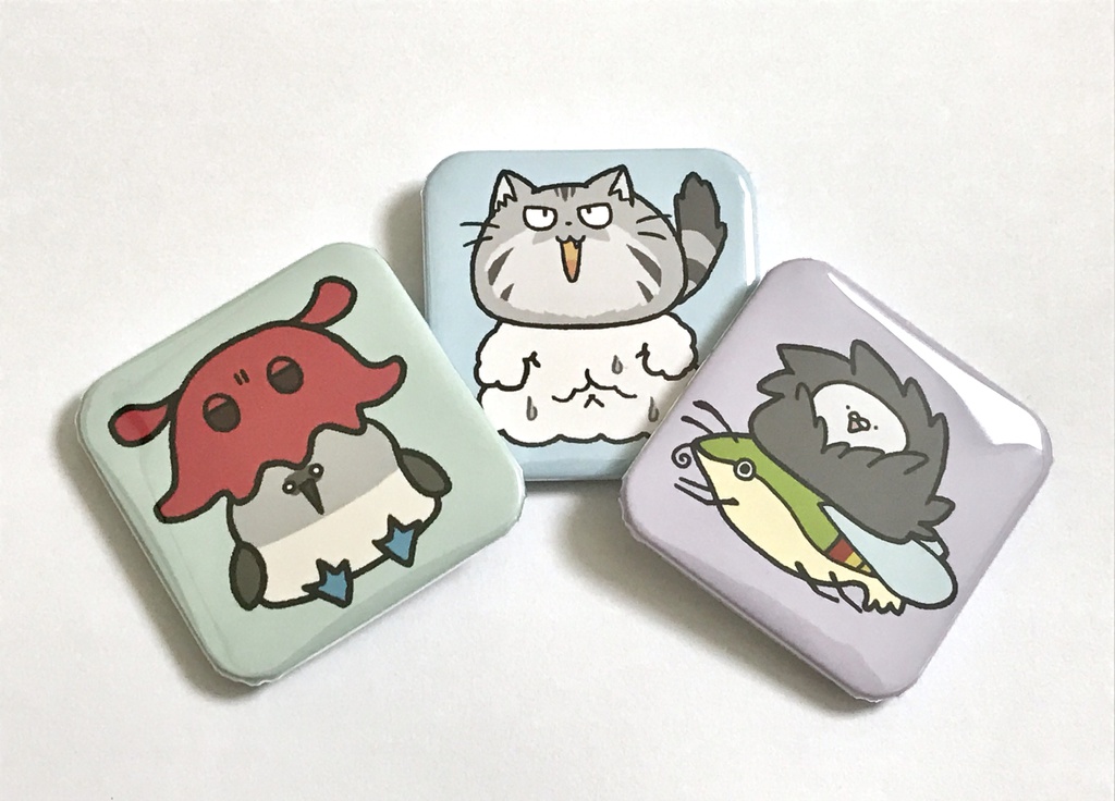 動物缶バッジ3個セット(角丸)