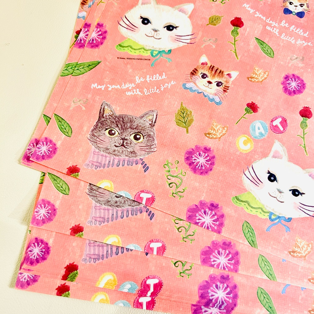 【包装紙:5枚set】猫のおしゃべり会議(Salmon Pink)