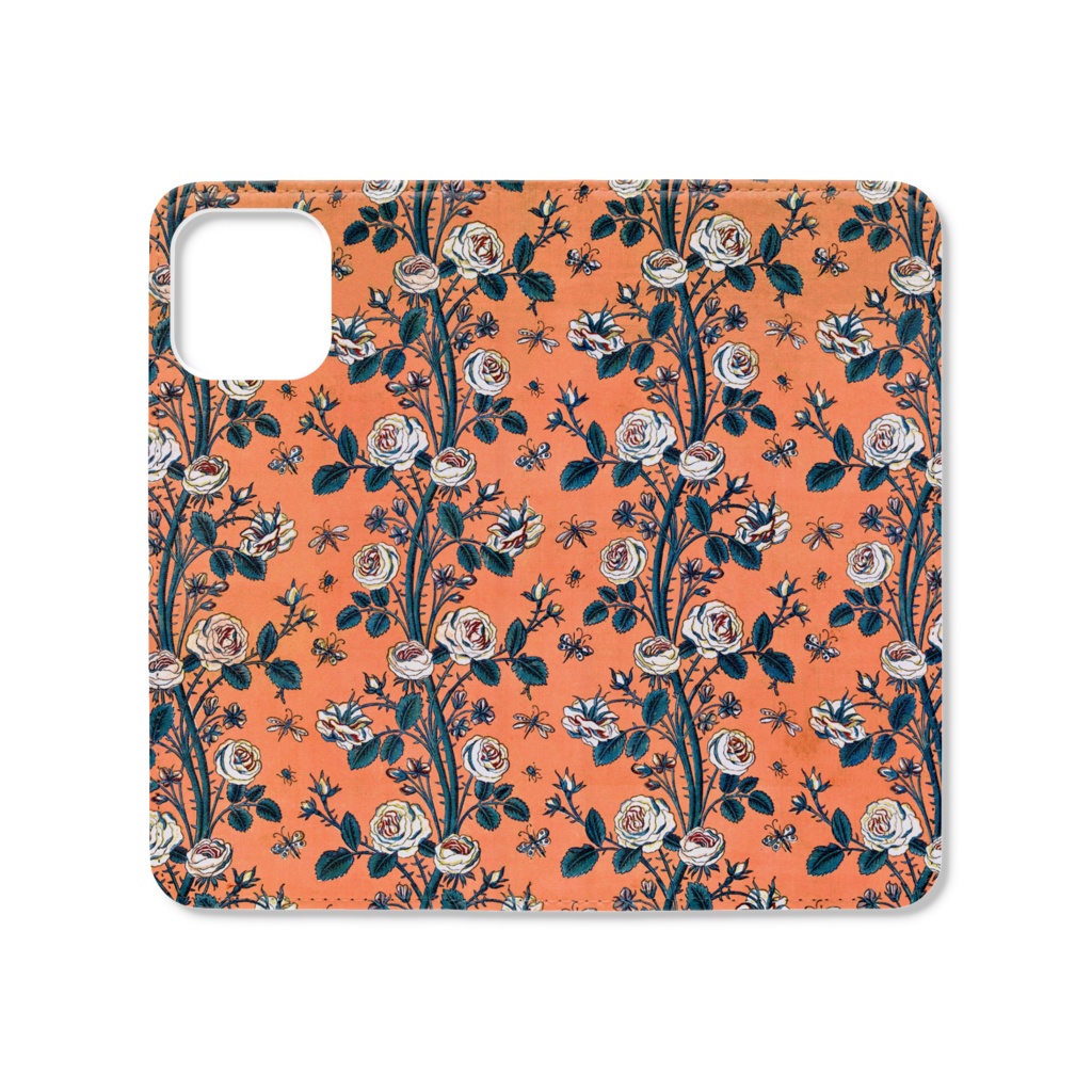 オレンジの花模様 手帳型iPhoneケース iPhone12 ProMax