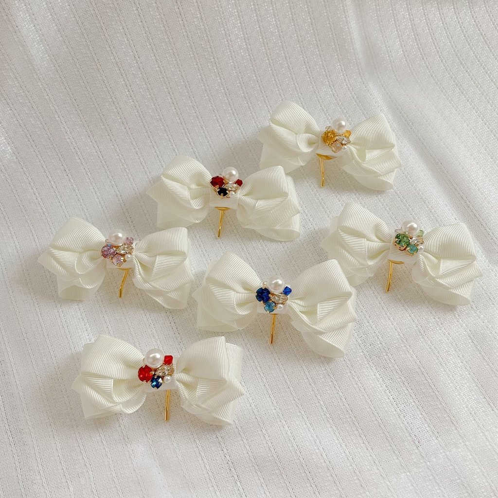 【DC/コナン】ビジュー付リボンヘアアクセ ホワイト(バッグチャーム)