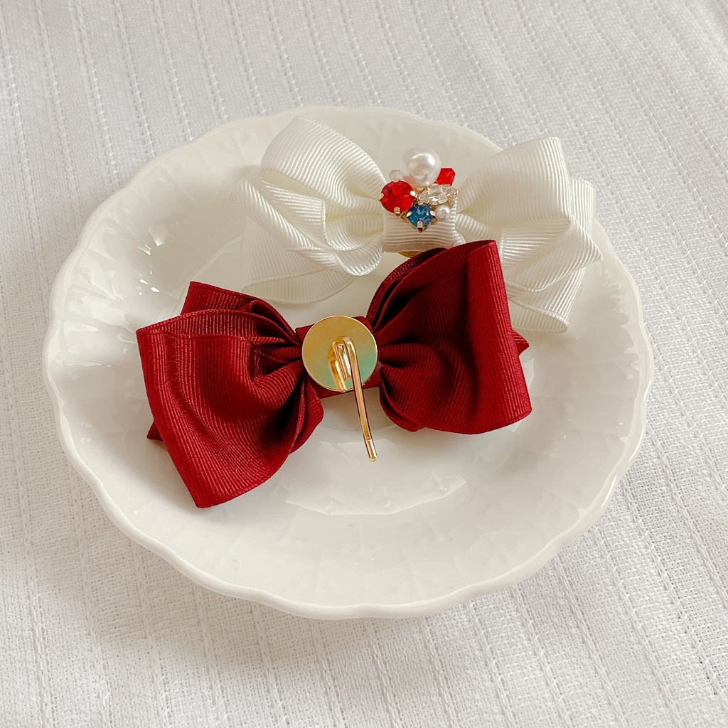 【DC/コナン】ビジュー付リボンヘアアクセ ダークレッド(バッグチャーム)