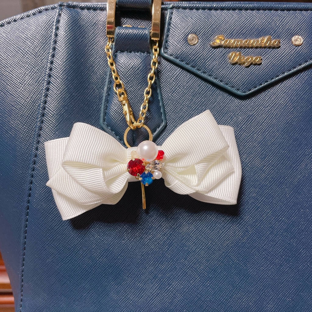 【DC/コナン】ビジュー付リボンヘアアクセ ダークレッド(バッグチャーム)