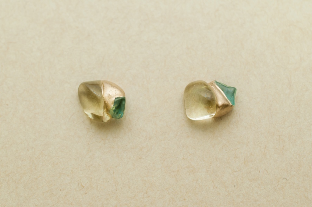 天然石の金継ぎイヤリング／ピアス［05：レモンクォーツ×ブルーグリーンアパタイト］