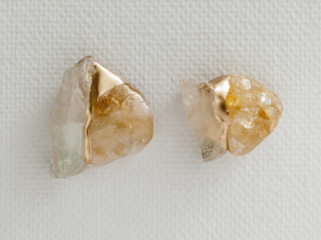 天然石の金継ぎイヤリング／ピアス［22：グリーンファントムクォーツ×シトリン］