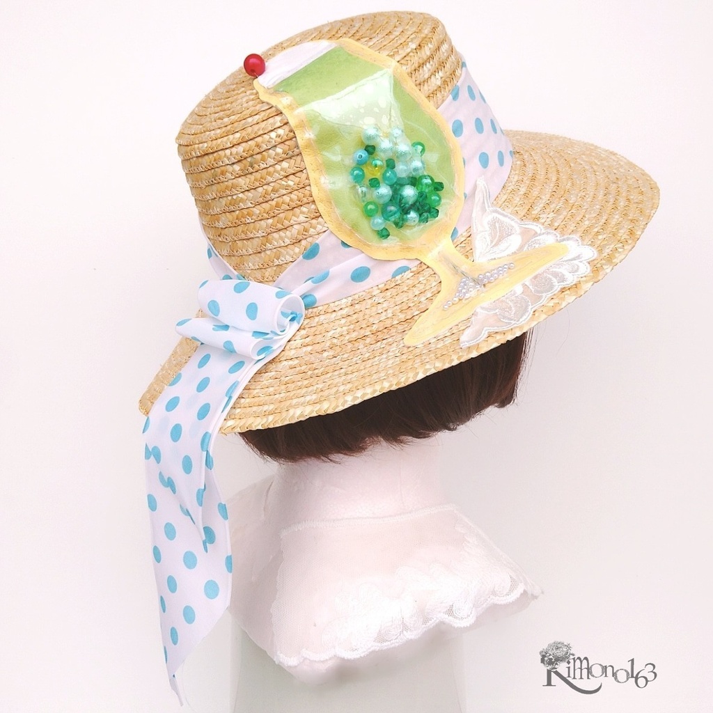 【sold out】コラージュカンカン帽「レトロクリームソーダ」