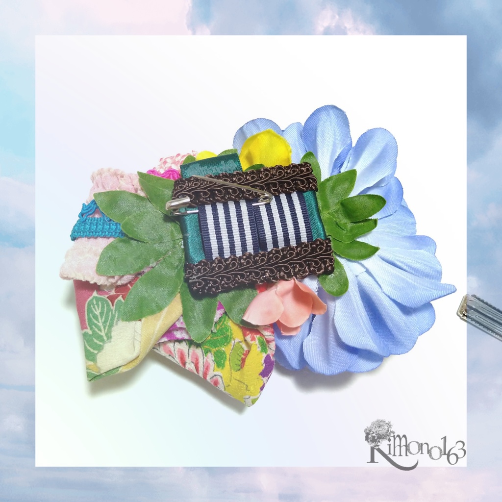 【sold out】黄色い蝶々が美しい♪アンティーク着物のフリルマム