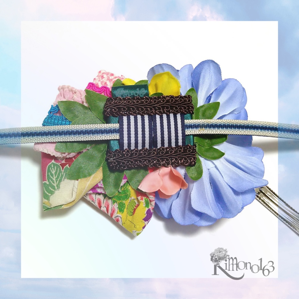 【sold out】黄色い蝶々が美しい♪アンティーク着物のフリルマム