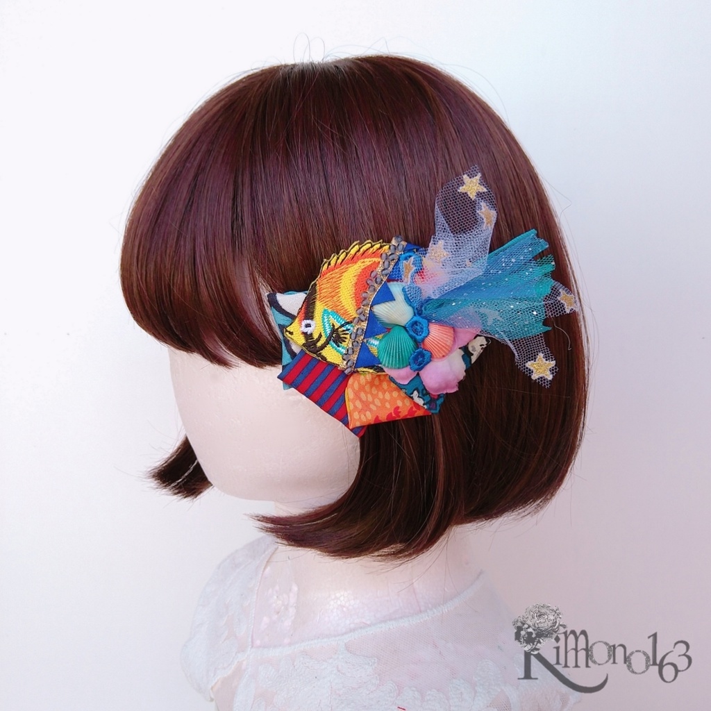 【sold out】カラフル熱帯魚のかみかざり【帯留にもなる】