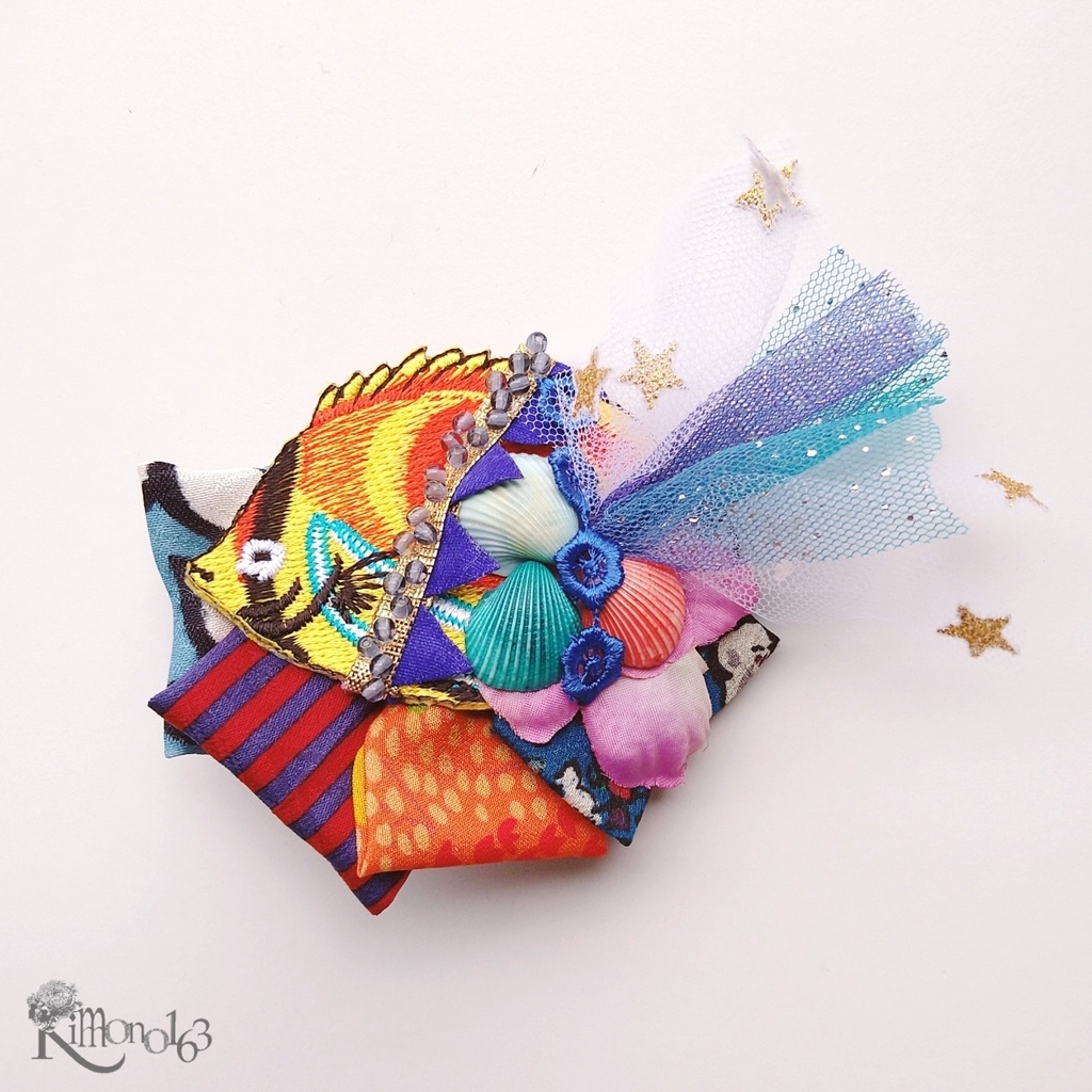 【sold out】カラフル熱帯魚のかみかざり【帯留にもなる】