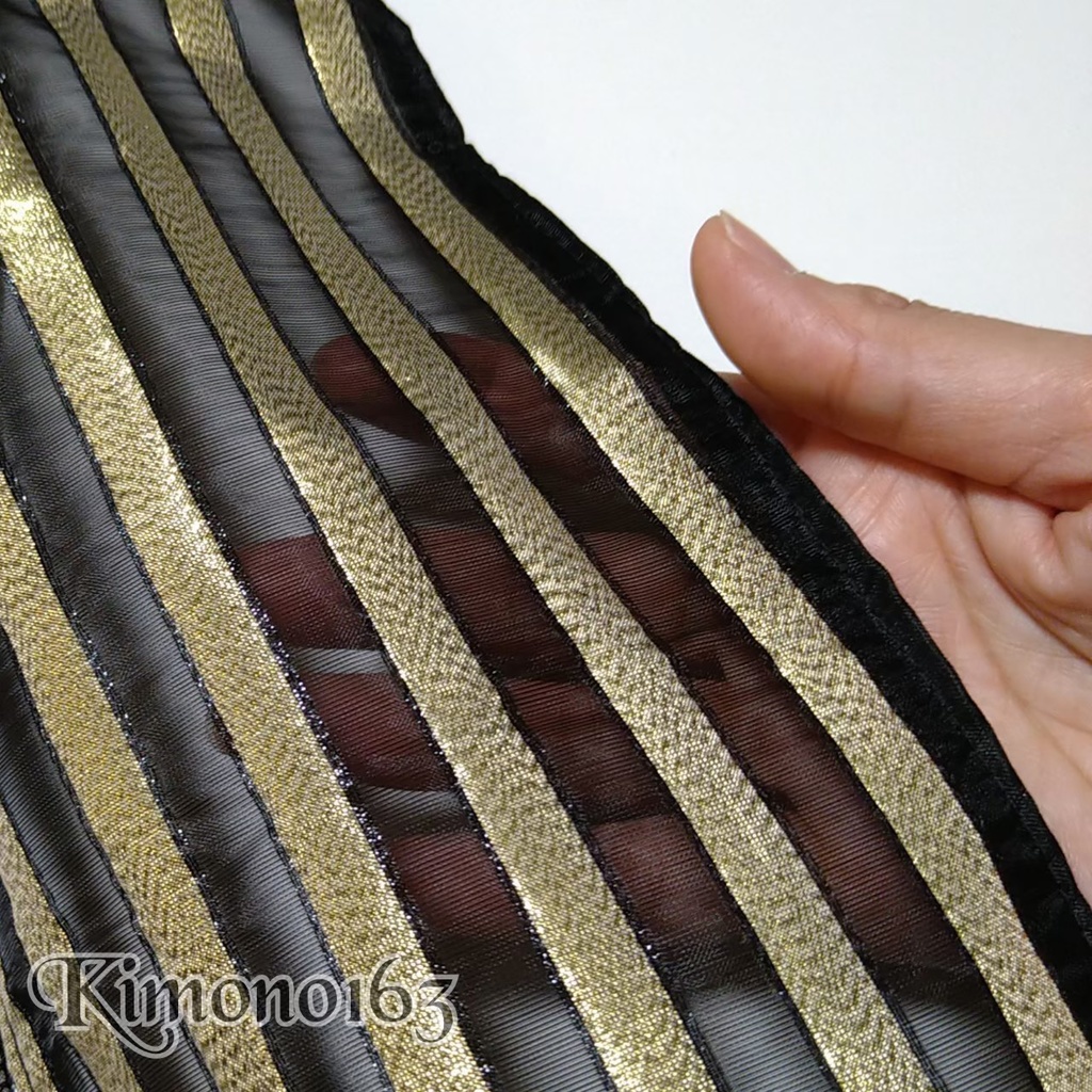 【半衿】シアー/ストライプ/金銀黒