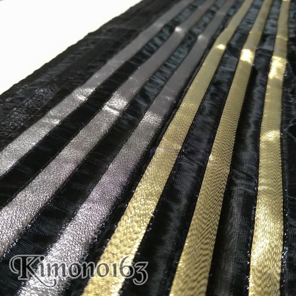 【半衿】シアー/ストライプ/金銀黒