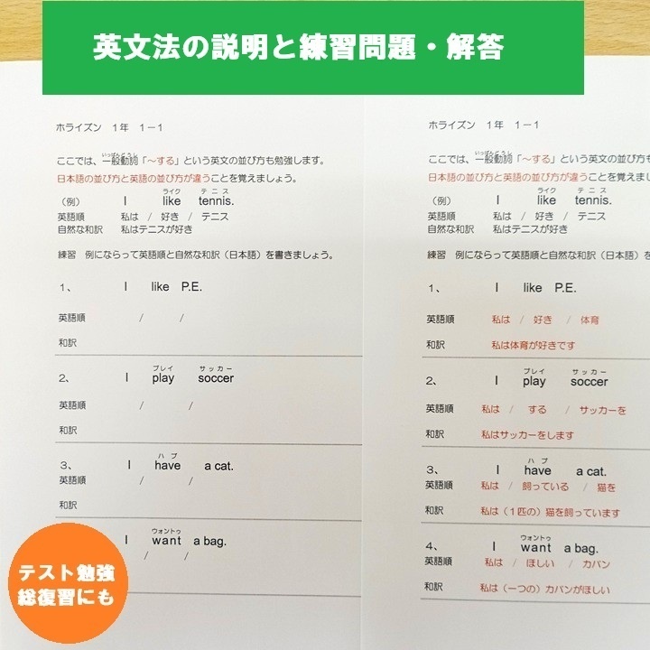【 プリント配送 中1 英語 令和8年度 ニューホライズン 】英文法練習+単語テストプリント【Unit5~8】