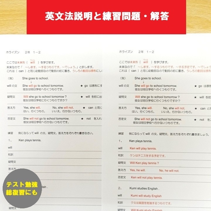 【 プリント配送 中2 英語 令和8年度 ニューホライズン 1年分】英文法練習+単語テストプリント
