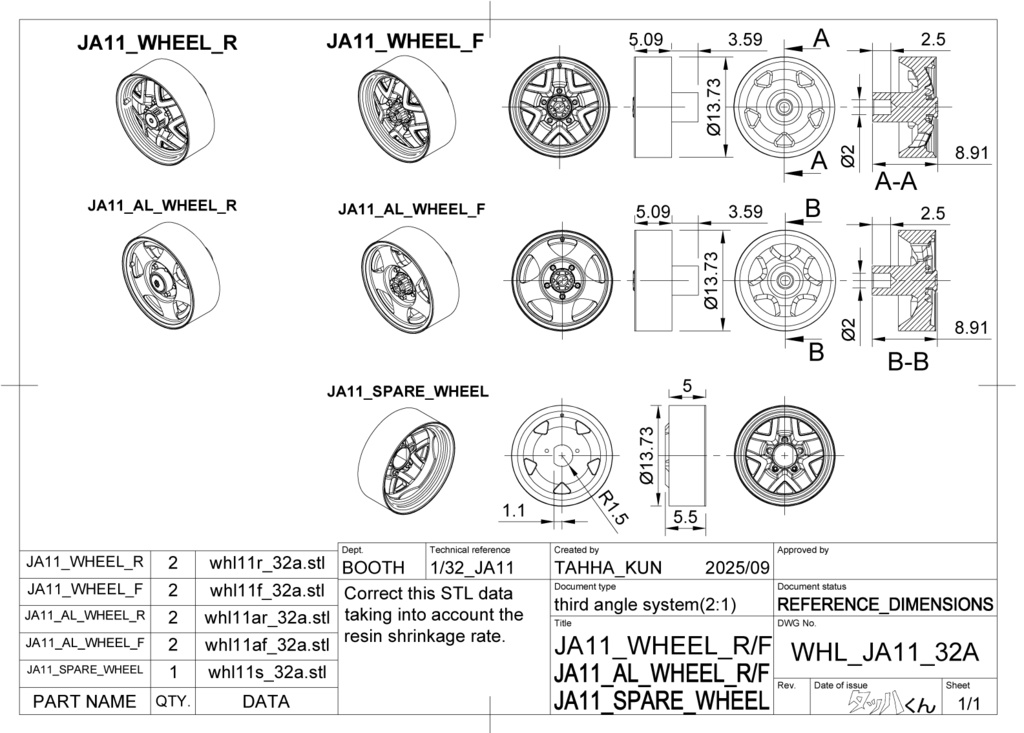 【STL】アオシマ 1/32 JA11 jimny タイヤ3Dプリントデータ