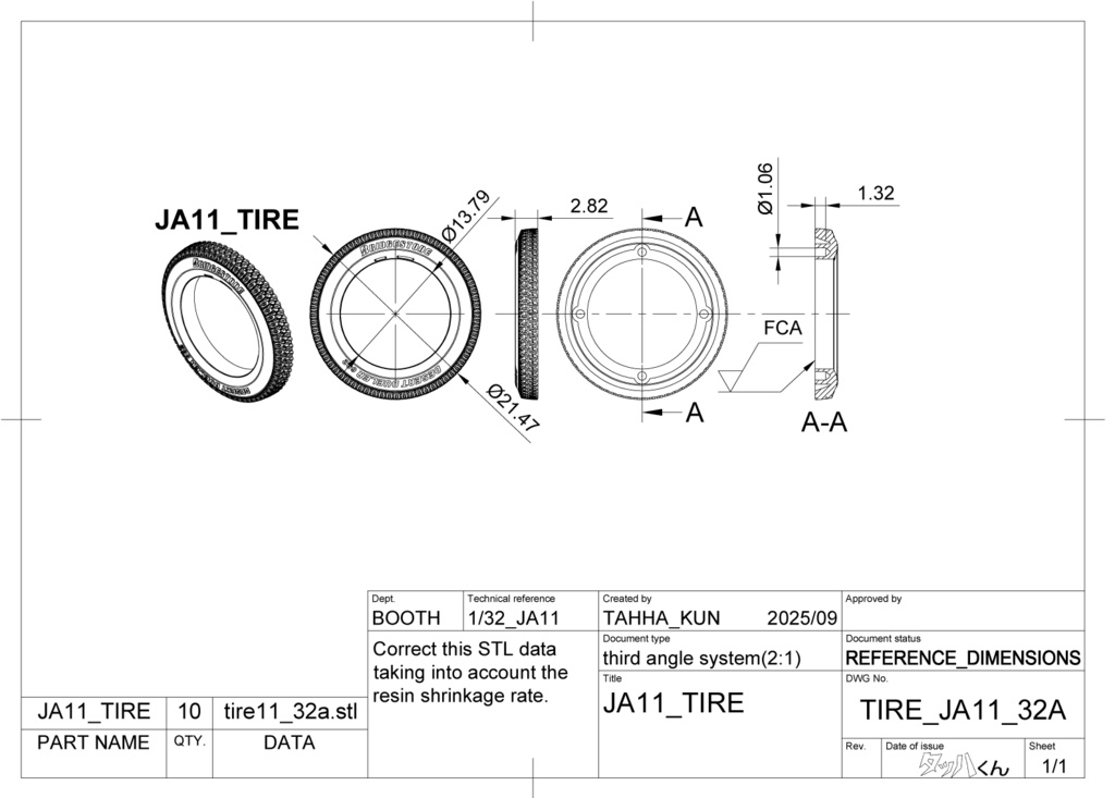 【STL】アオシマ 1/32 JA11 jimny タイヤ3Dプリントデータ