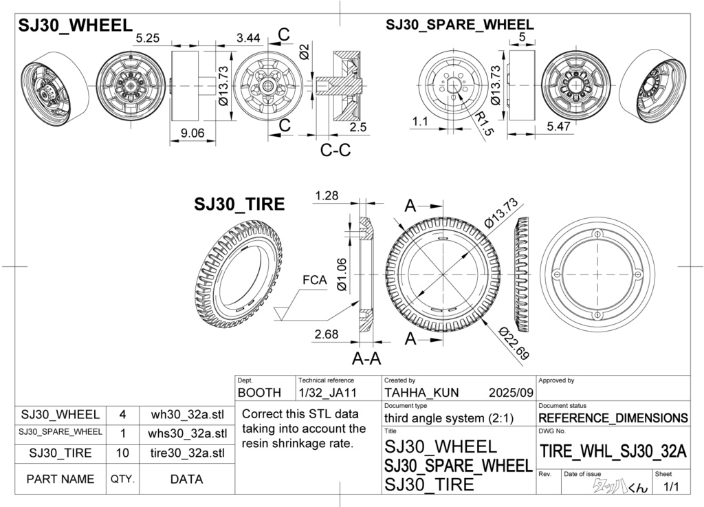 【STL】アオシマ 1/32 JA11 jimny ゲタ山タイヤ3Dプリントデータ