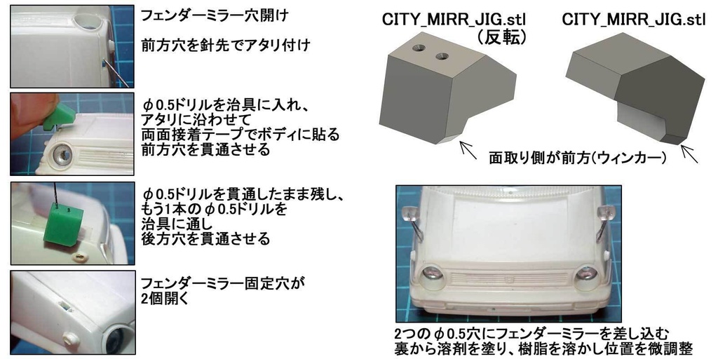 【STL】1/24 ホンダCITY フェンダーミラーとレンズの3Dプリントデータ