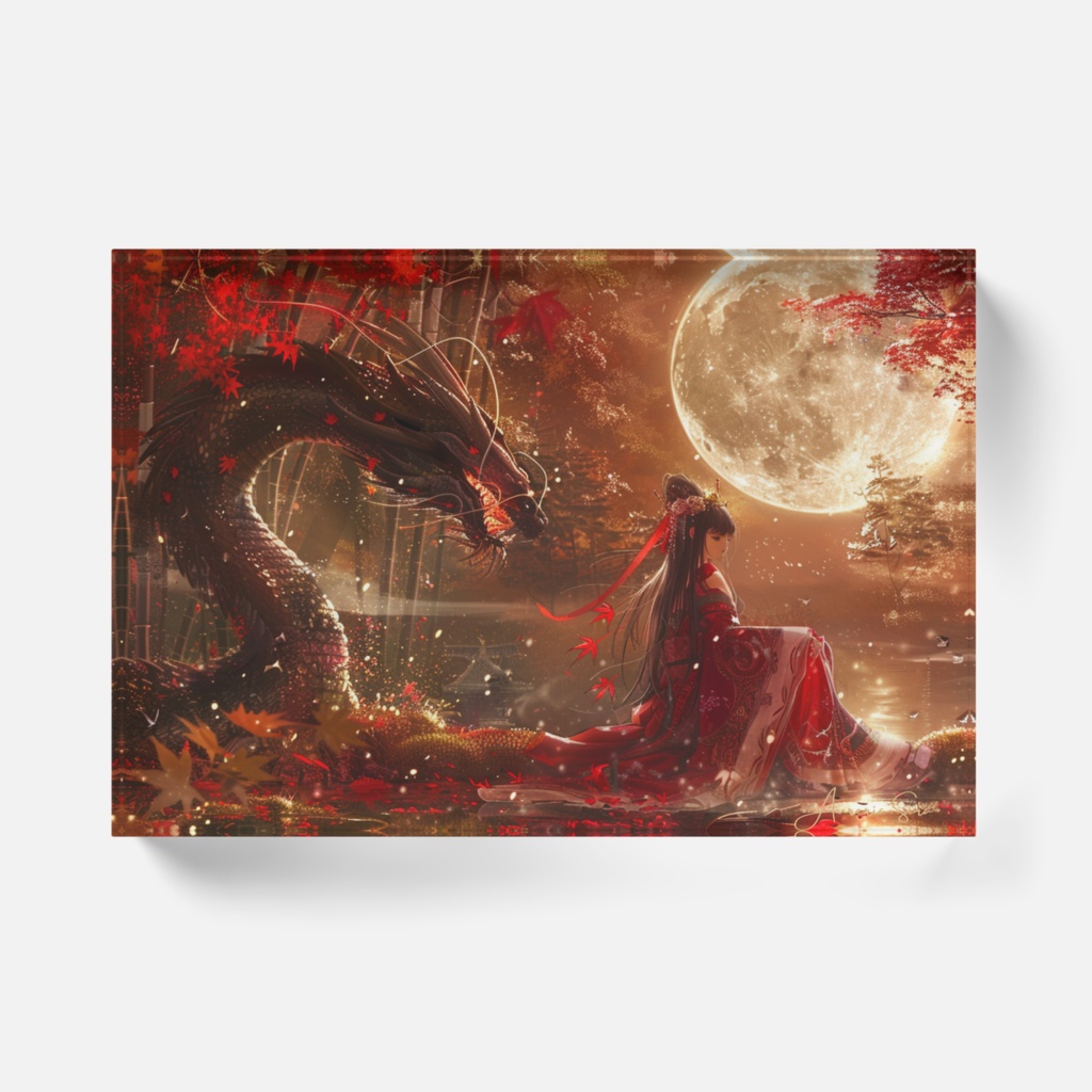 琥珀の月影(こはくのげつえい) ― 龍神の静かなる加護(アクリルブロック)