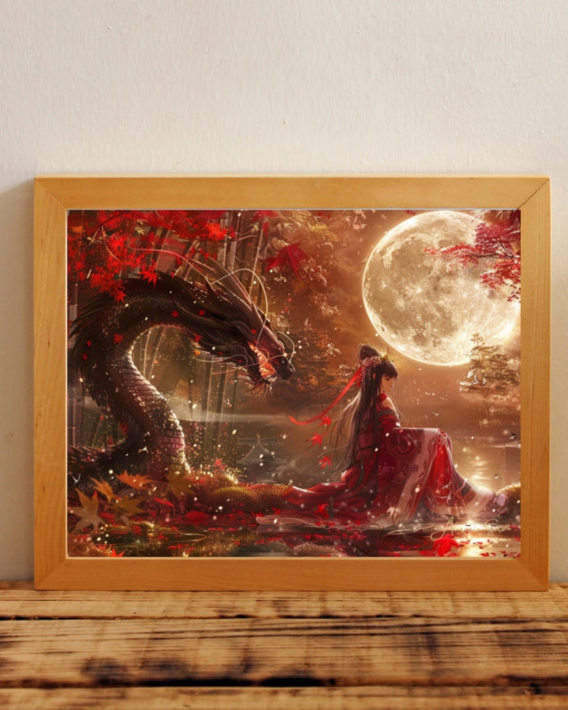 琥珀の月影(こはくのげつえい) ― 龍神の静かなる加護(キャンバス)