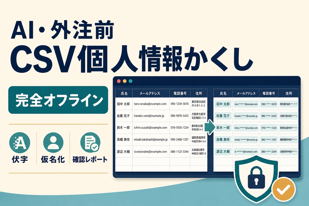 AI・外注前 CSV個人情報かくし｜完全オフラインで伏字・仮名化