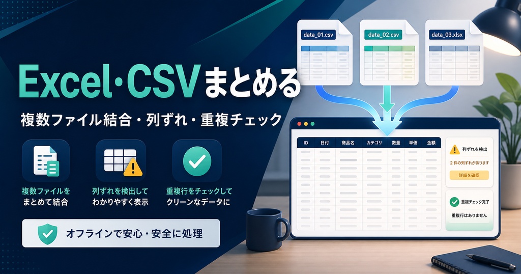 Excel・CSVまとめる｜複数ファイル結合・列ずれ・重複チェック