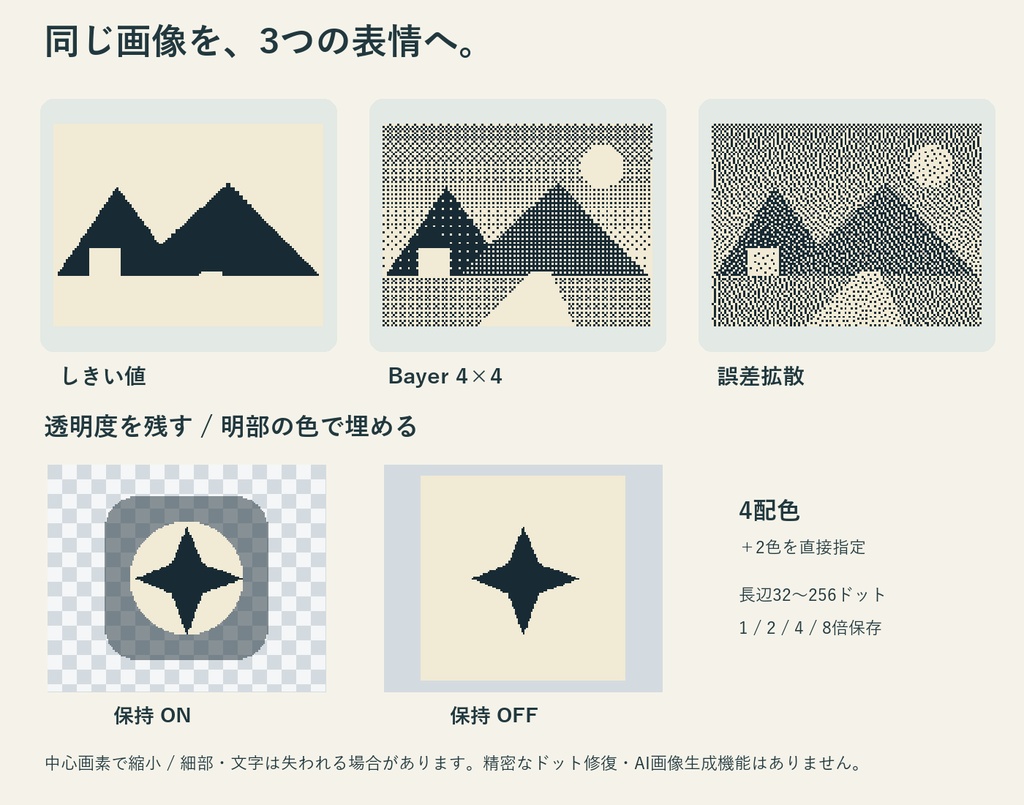 デュオ・ディザ|2色画像変換・透過保持・PNG保存のオフラインHTML