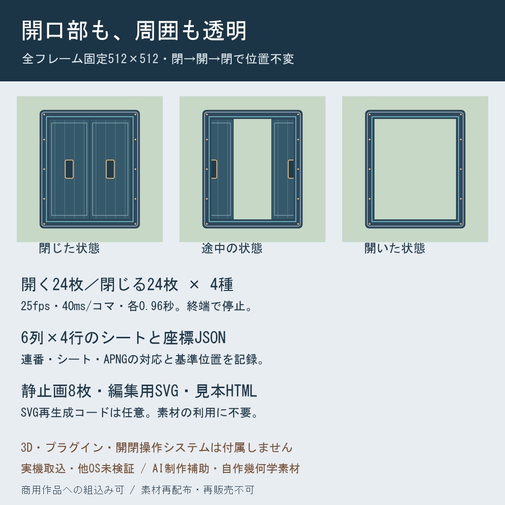 ゲート・ギア|機械扉4種の開閉・透過APNG/連番PNG・編集用SVG