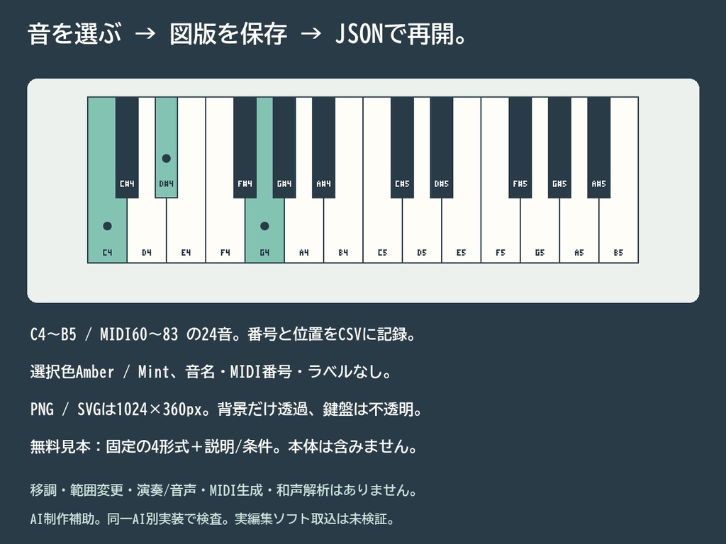 キー・スタンプ|24音から選ぶ鍵盤図を透過PNG/SVG・設定JSONへ【無料見本】