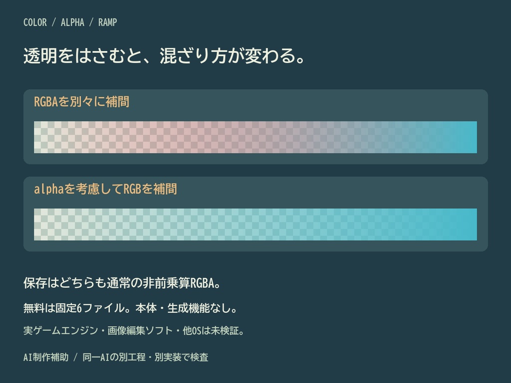 ランプ・レジャー|色と透明度の帯PNG・全列RGBAのCSV/JSON/SVG【無料見本】