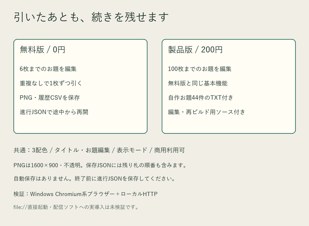 トーク・デッキ|お題を重複なしで引くHTML【PNG/CSV・無料6枚版】