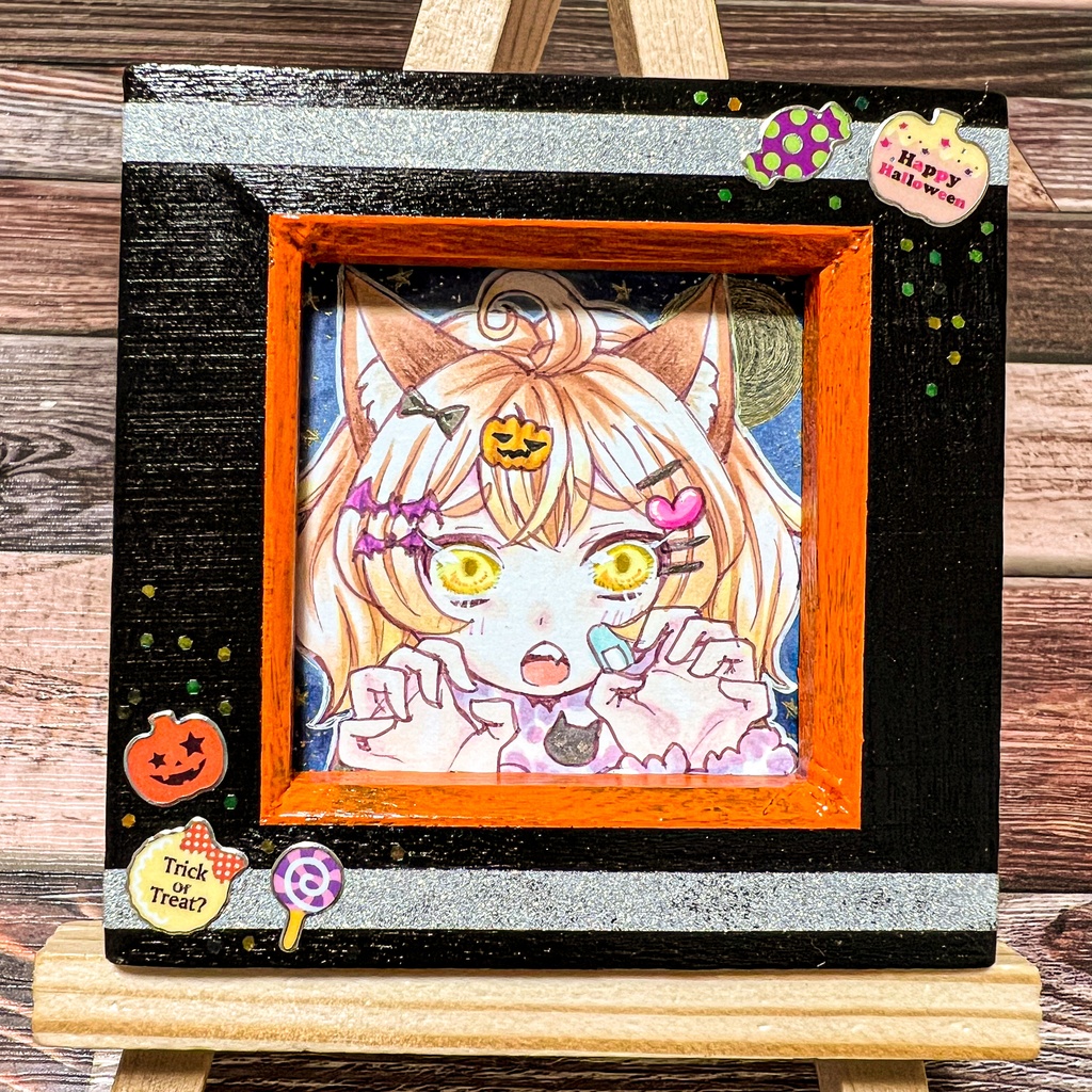 超高品質で人気の 猫ちゃんのハッピーハロウィン 絵画原画 美術品 