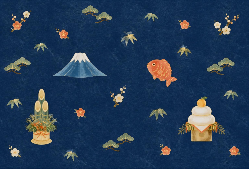お正月 デジタルペーパー10枚セット|和紙素材・松竹梅・鏡餅・鯛・門松・富士山