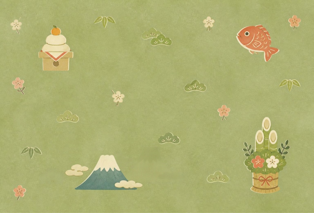 お正月 デジタルペーパー10枚セット|和紙素材・松竹梅・鏡餅・鯛・門松・富士山