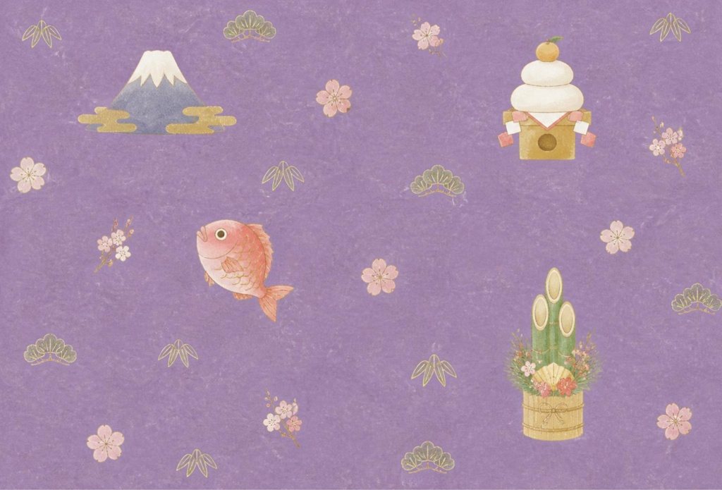 お正月 デジタルペーパー10枚セット|和紙素材・松竹梅・鏡餅・鯛・門松・富士山