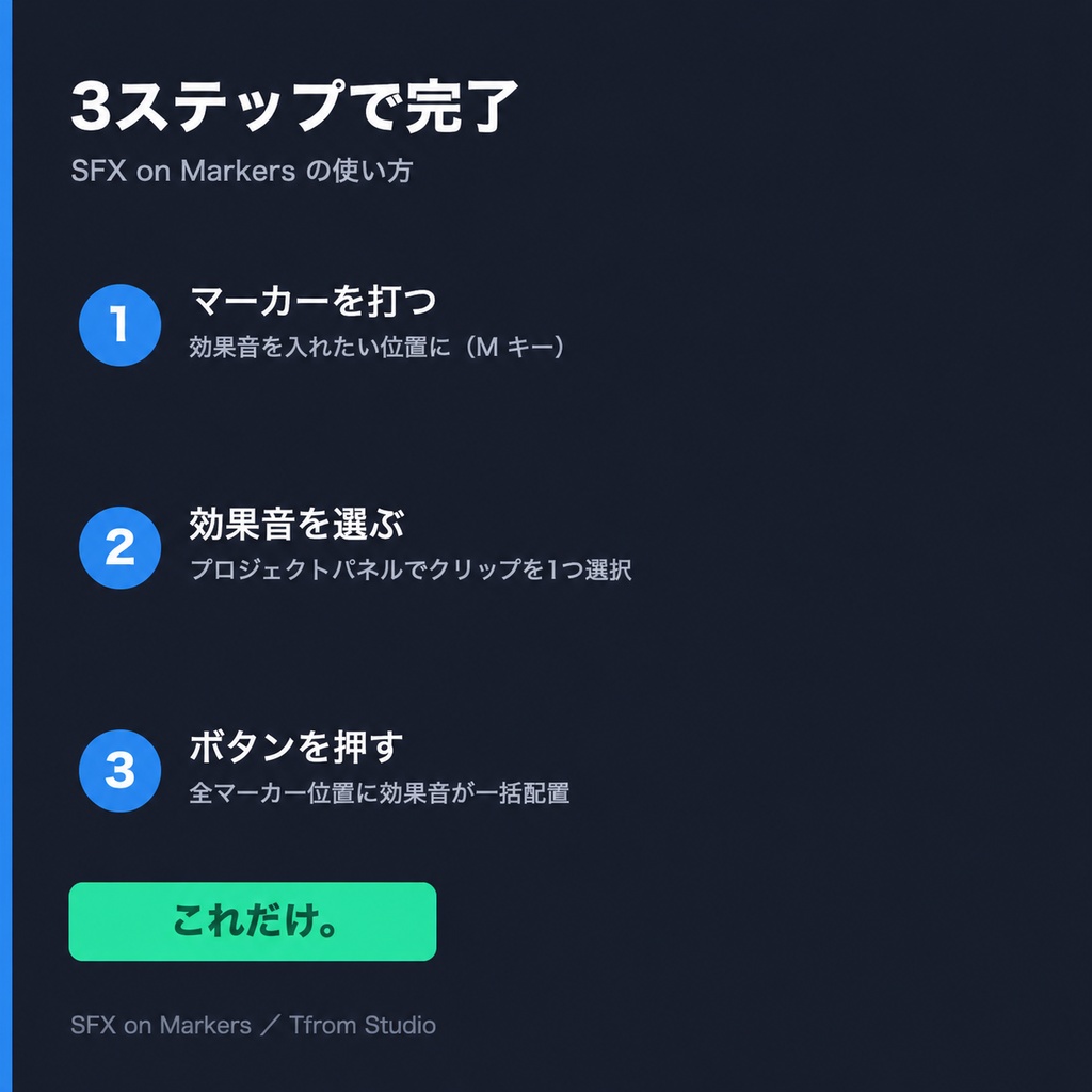 SFX on Markers — マーカー位置に効果音を一括配置する Premiere 拡張機能