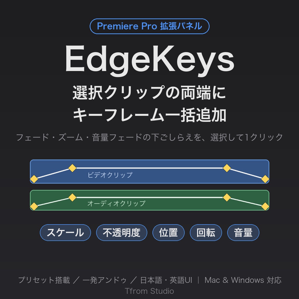 選択クリップの両端にキーフレーム一括追加|Premiere Pro拡張 EdgeKeys