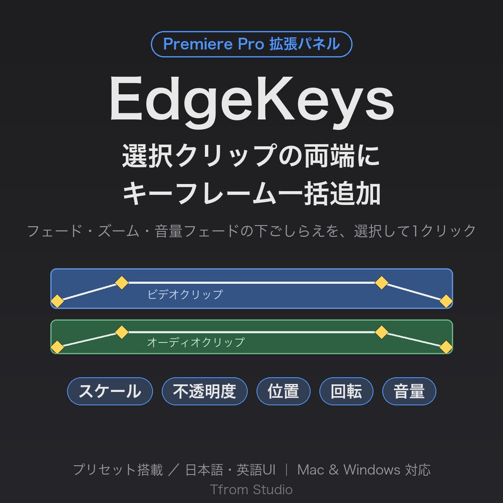 選択クリップの両端にキーフレーム一括追加|Premiere Pro拡張 EdgeKeys
