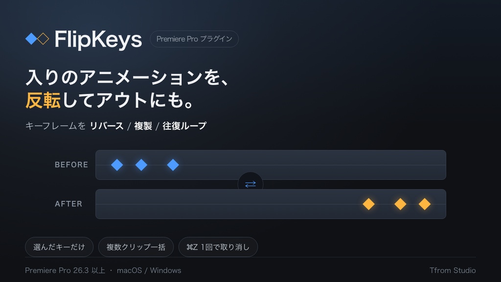 キーフレームを反転・複製・往復ループ|Premiere Pro プラグイン FlipKeys