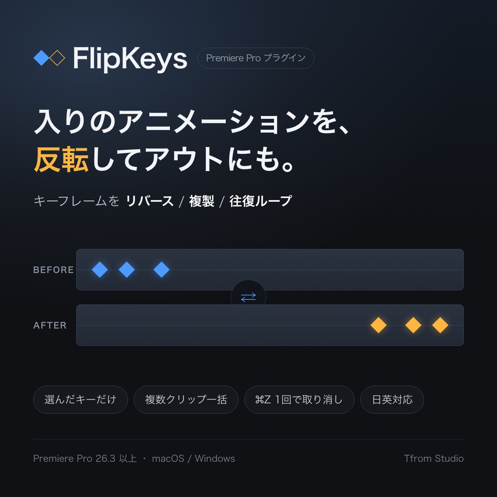 キーフレームを反転・複製・往復ループ|Premiere Pro プラグイン FlipKeys