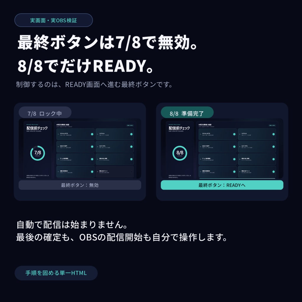 【OBS用・外部通信なし】GoLive Guard Full｜配信前8項目＋Starting Soon画面