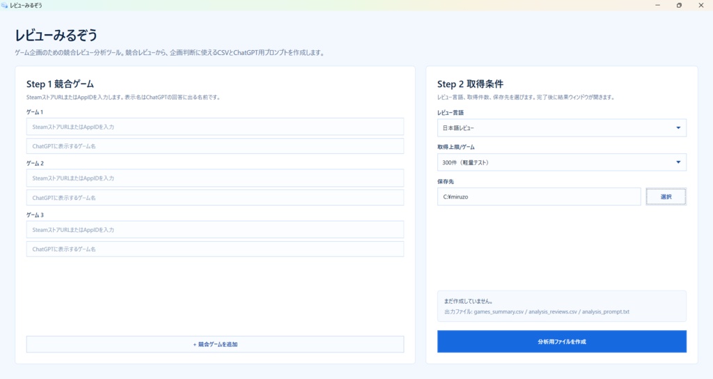 レビューみるぞう - ゲーム企画のための競合レビュー分析ツール
