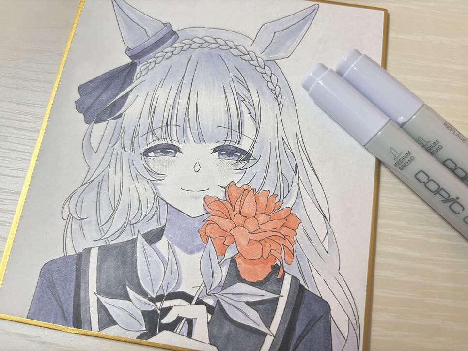 メジロアルダン モノクロミニ色紙