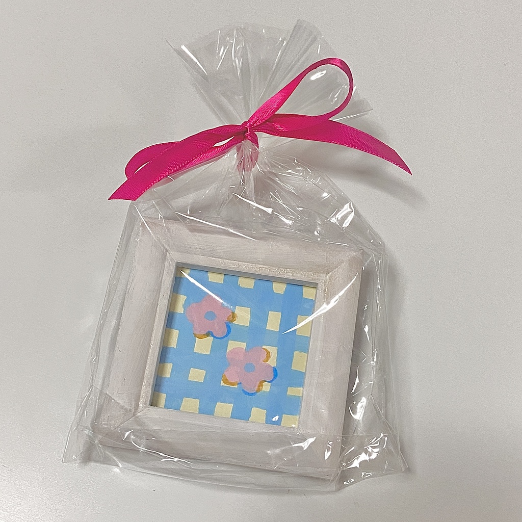 ミニ原画 ブルー×チェック柄