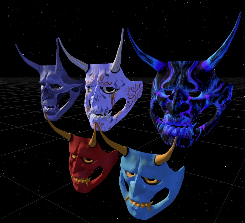 鬼のお面(骸、謝肉、鬼火、赤、青)