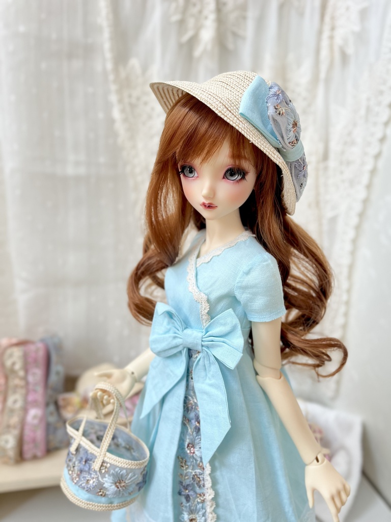 インド刺繍リボンのカシュクールワンピース(ラムネブルー)