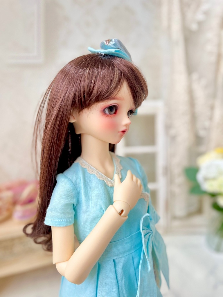 インド刺繍リボンのカシュクールワンピース(ラムネブルー)