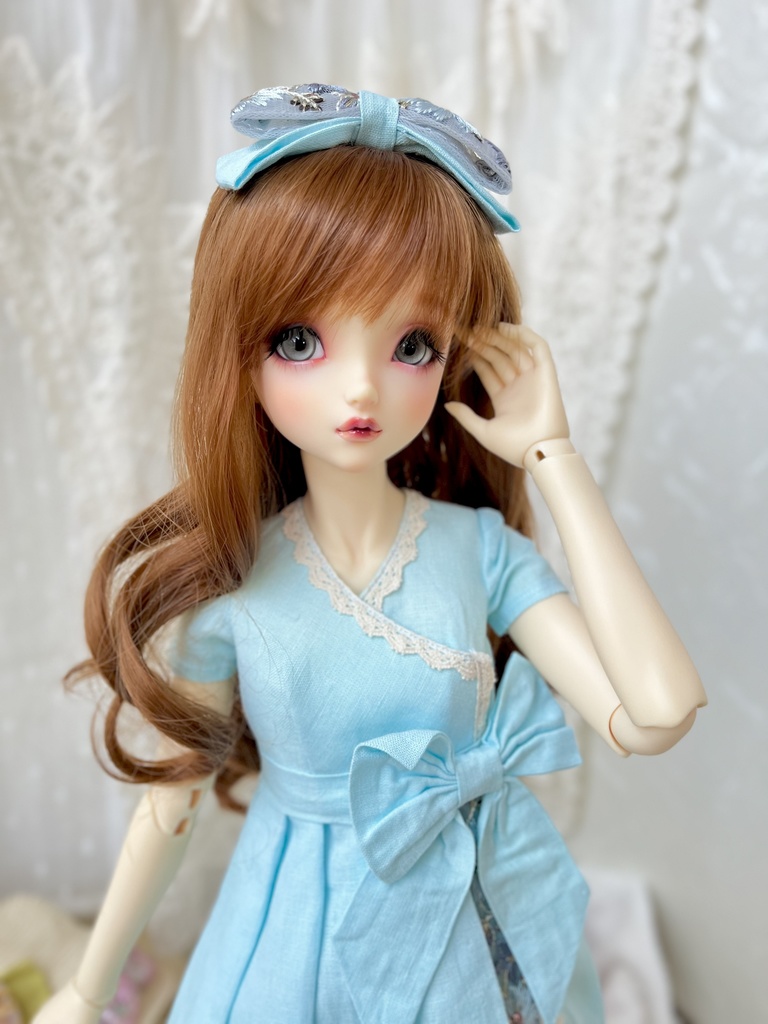 インド刺繍リボンのカシュクールワンピース(ラムネブルー)