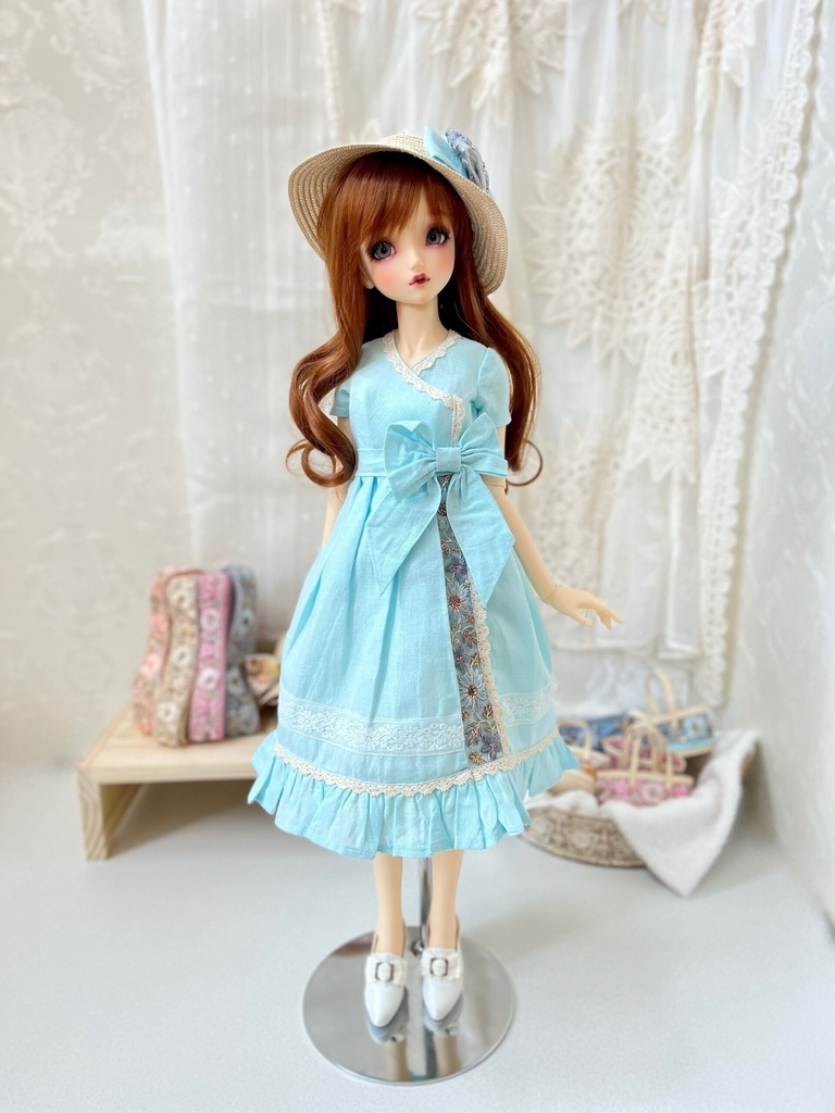 インド刺繍リボンのカシュクールワンピース(ラムネブルー)